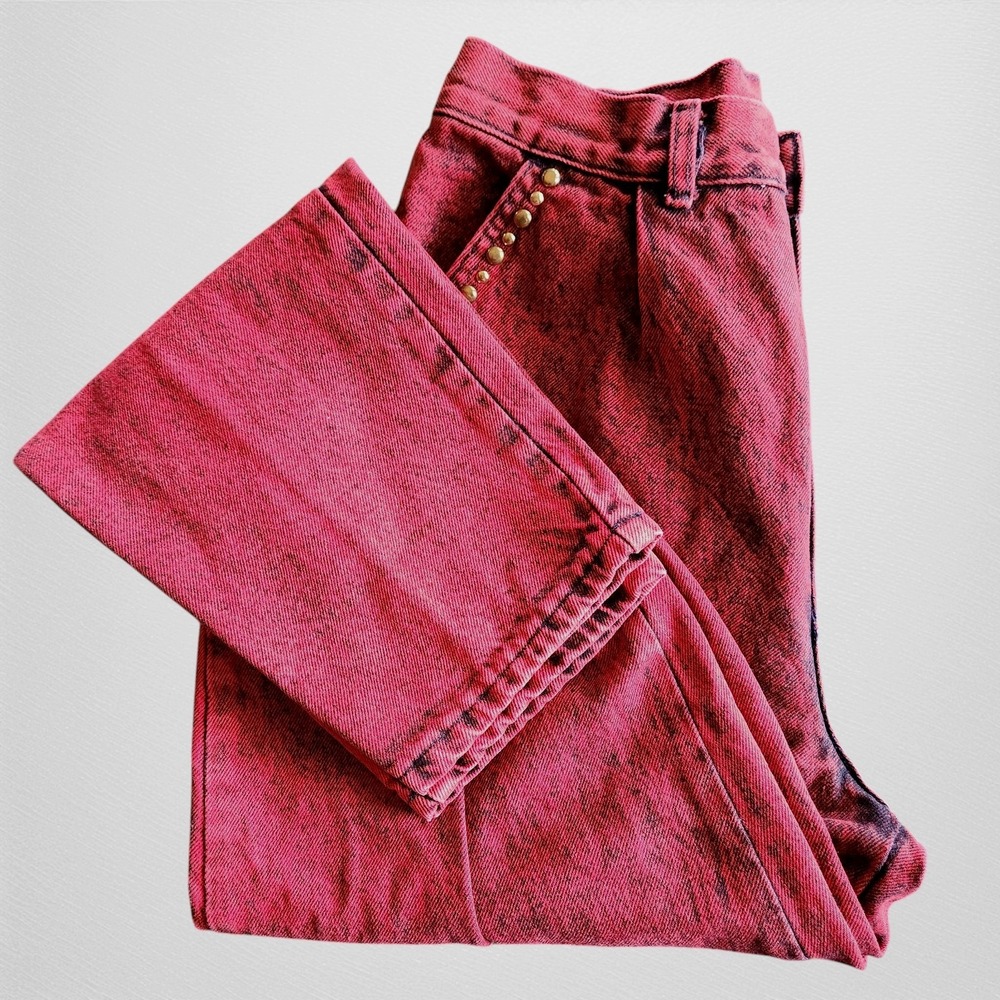 Vintage 1980s Bare Bottom Red Acid Wash High Waisted Denim Jeans‎ M 28x30"